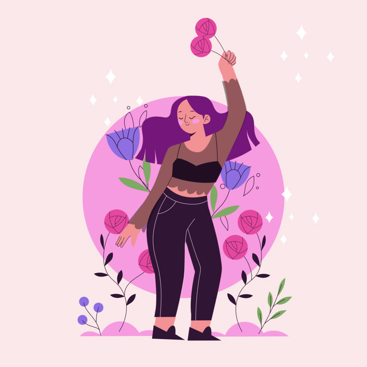 mujer feliz con flores