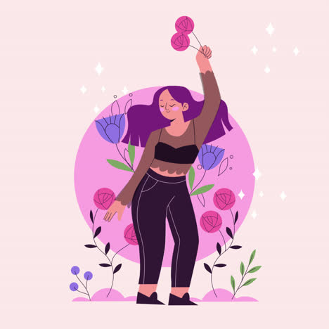 mujer feliz con flores