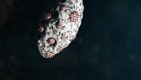 cornavirus virons approaching earth from outer space embedded in an asteroid