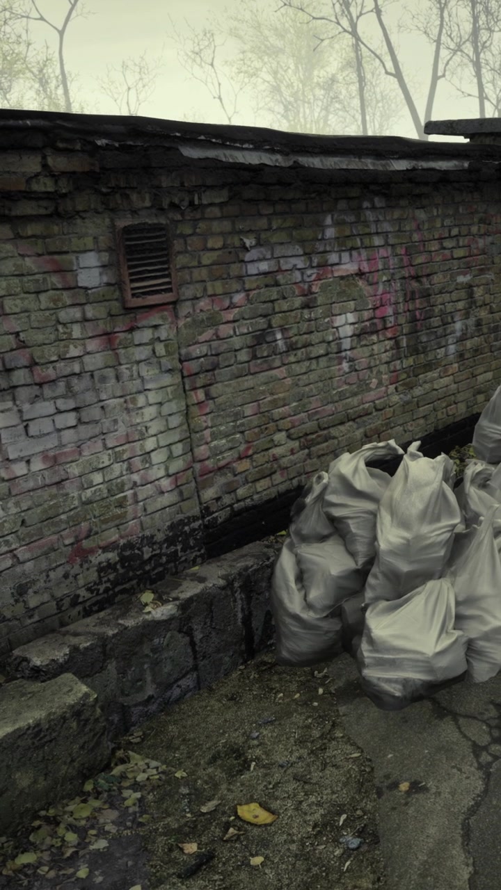 Sacchi dei rifiuti ammassati vicino a un muro di mattoni in un'area urbana di giorno