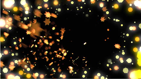 animación de estrellas cayendo y luces de hadas de navidad parpadeando sobre un fondo negro