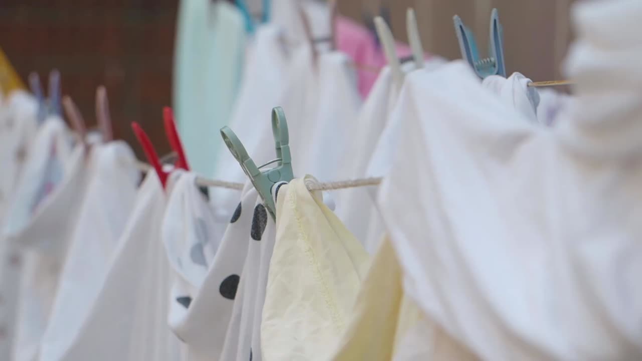 Laundry drying on a clothesline