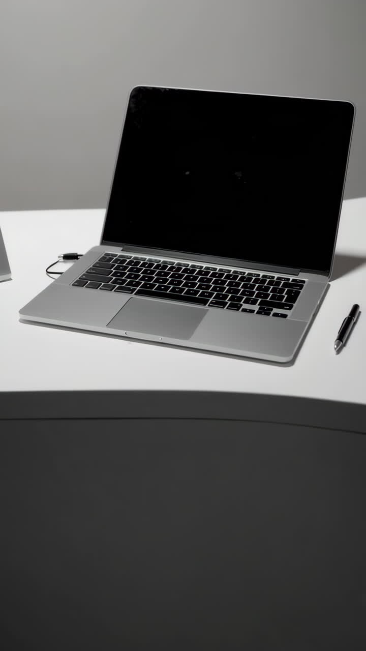 Laptop on a White Desk with a Sign