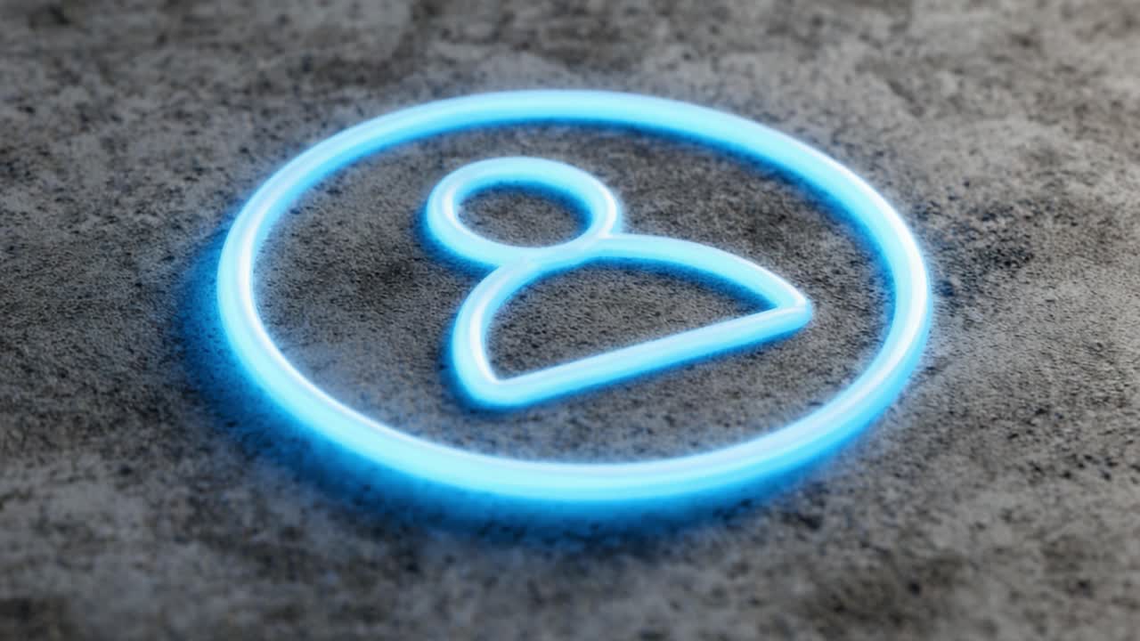 A Stunning Neon Representation of an Iconic User Profile Symbol Set Against a Textured Background, Perfect for Digital Concepts and Futuristic Themes