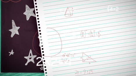 animation of moving mathematical formulas over sheet of paper