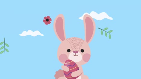 feliz animación de pascua con conejo y huevo