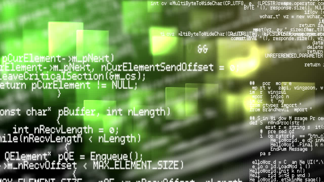 цифровая анимация обработки данных против нескольких квадратных форм на зеленом фоне