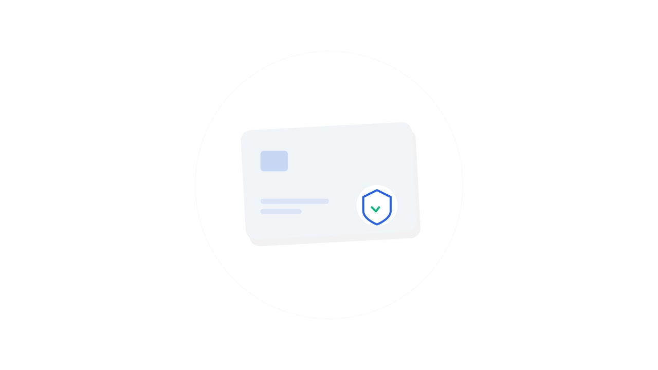 Animated Credit Card Icon with Security Shield Symbol