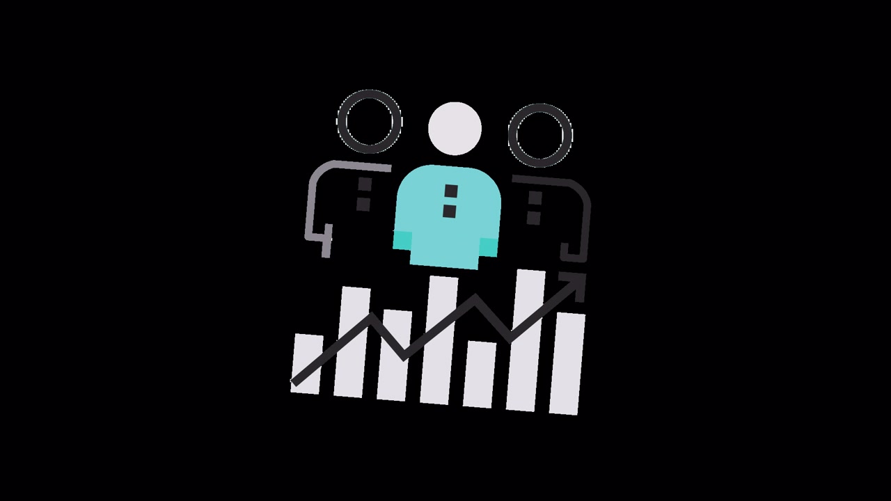 Animated Bar Chart with Line Graph and People Icons Representing Growth