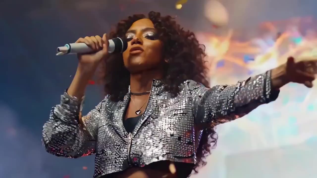 Energisk publikum og band på en live musikkfestival med konfetti