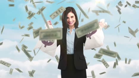 video compuesto de mujer de negocios sosteniendo bolsas de dinero