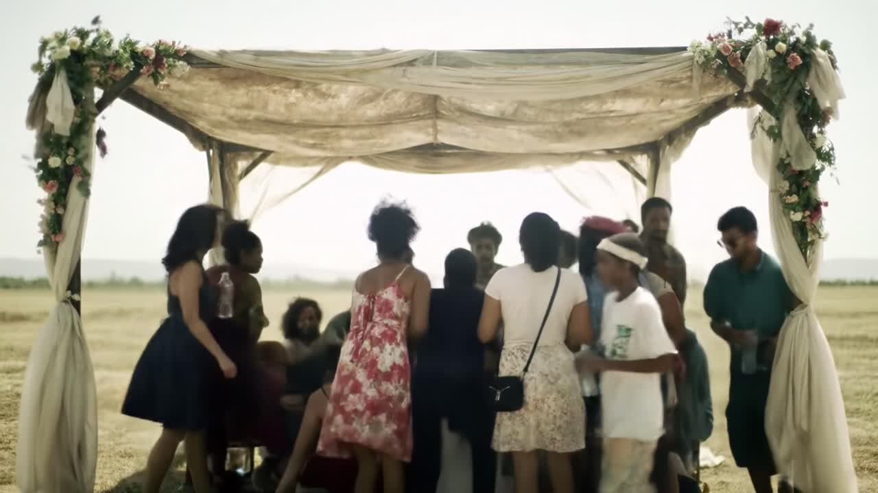 A Joyful Gathering Under a Beautiful Canopy: Celebrating Togetherness and Connection in a Vibrant Outdoor Setting with Friends and Family