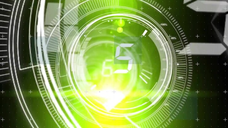 Animation of scope scanning with countdown over light trails on black background