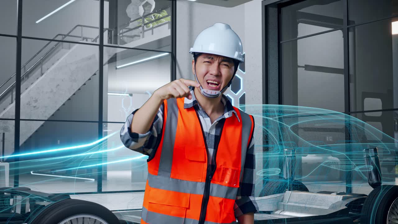 자동차 디자인을 검토하는 좌절된 엔지니어