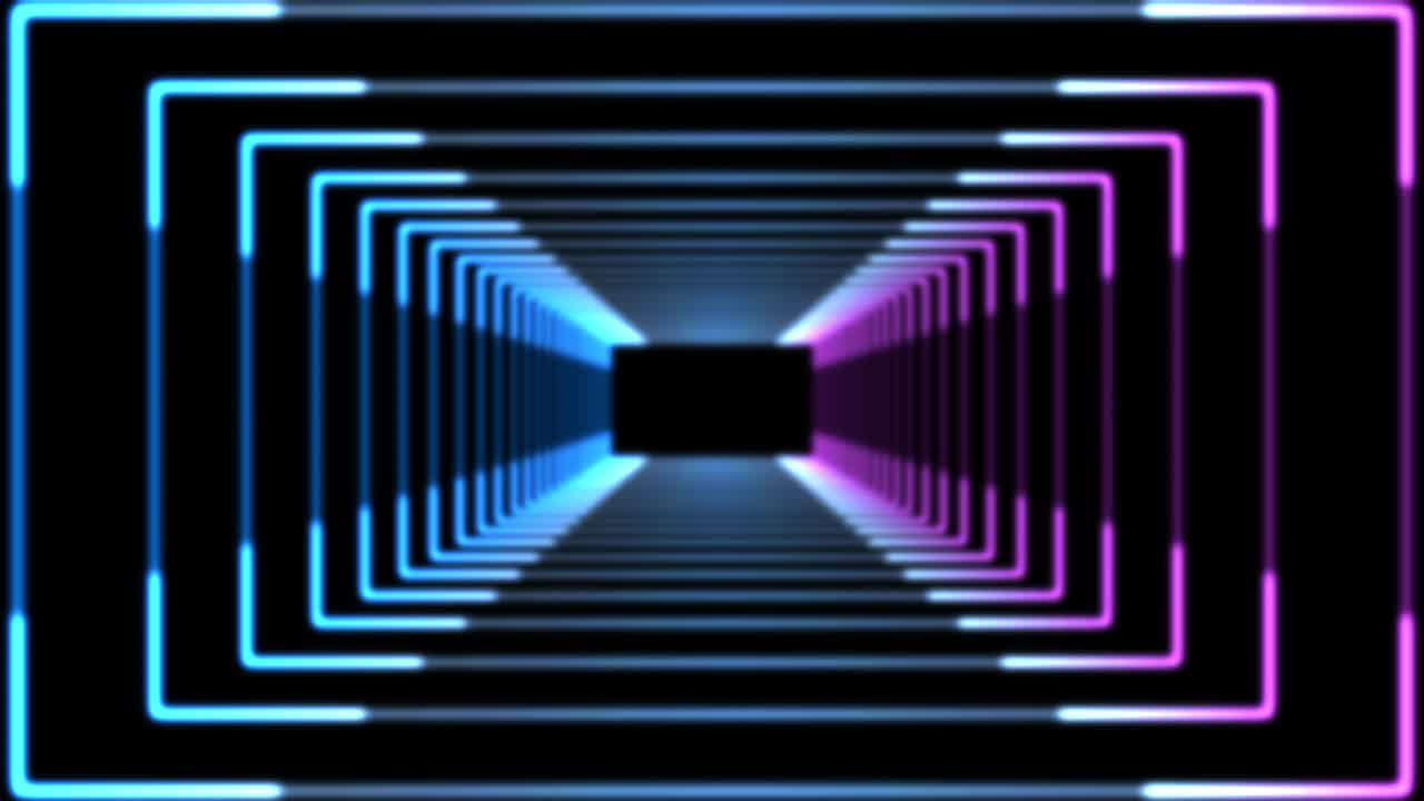 Beautiful Abstract Square Tunnel with Blue Light Lines Moving Fast