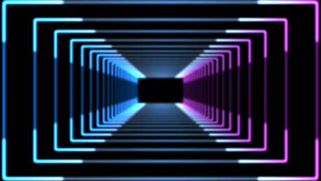 hermoso túnel cuadrado abstracto con líneas de luz azul moviéndose rápido