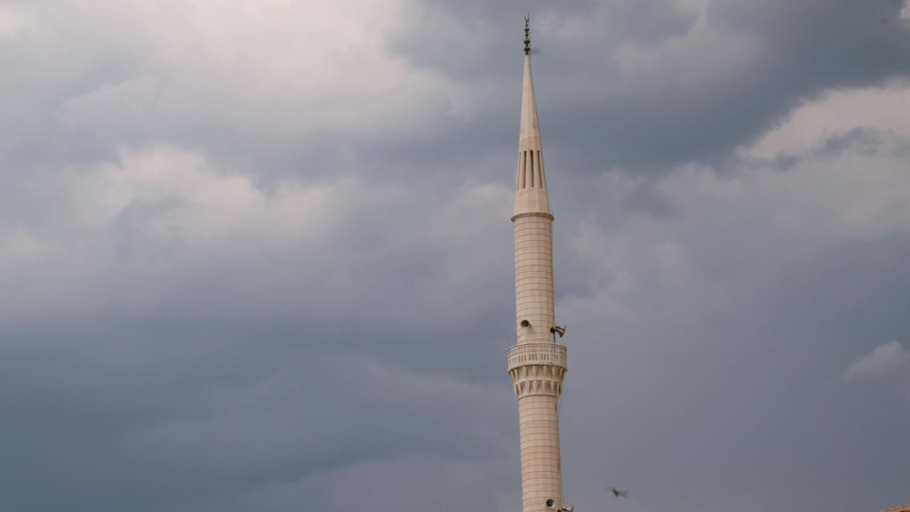 close-up minarets, mosques and minarets in Islam,  turkey mosque and minaret architecture, two minarets of a mosque,