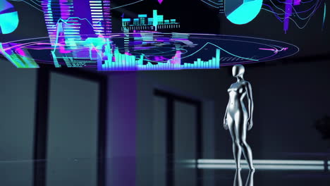 futuristic holographic display with robot