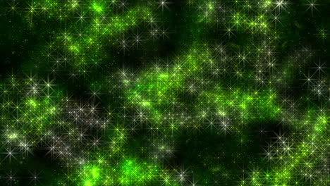 estrellas verdes de moda voladoras con brillos en una galaxia oscura