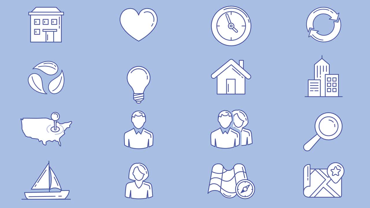 도시와 환경을 주제로 한 애니메이션 아이콘 세트