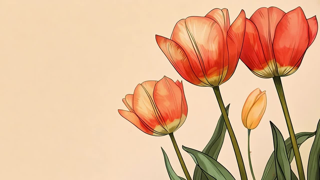 Orange and Red Tulips Floral Illustration