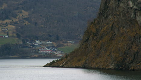 shot approaching flenes with hoydalem in background in the aurlandsfjorden