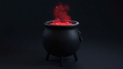 a mystical black cauldron steaming with bright red liquid, surrounded by ethereal smoke in a darkened environment, evoking enchantment and mystery
