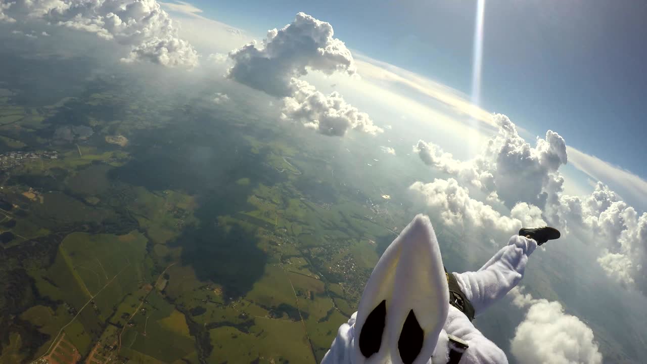 пасхальный кролик прыгает с парашютом