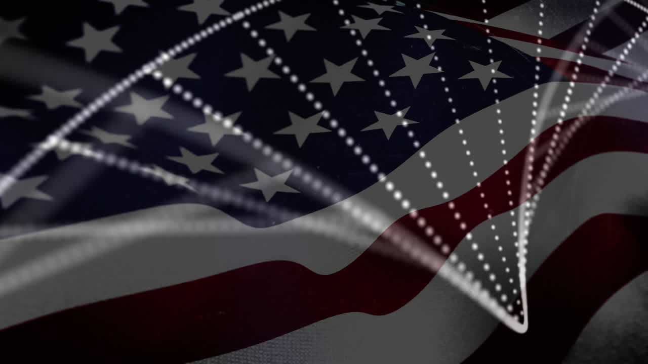 Digital composition of dna structure spinning against waving american flag