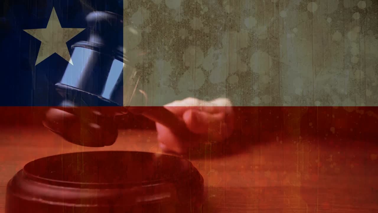 Digitally animation of Chileans Flag and gavel 4k