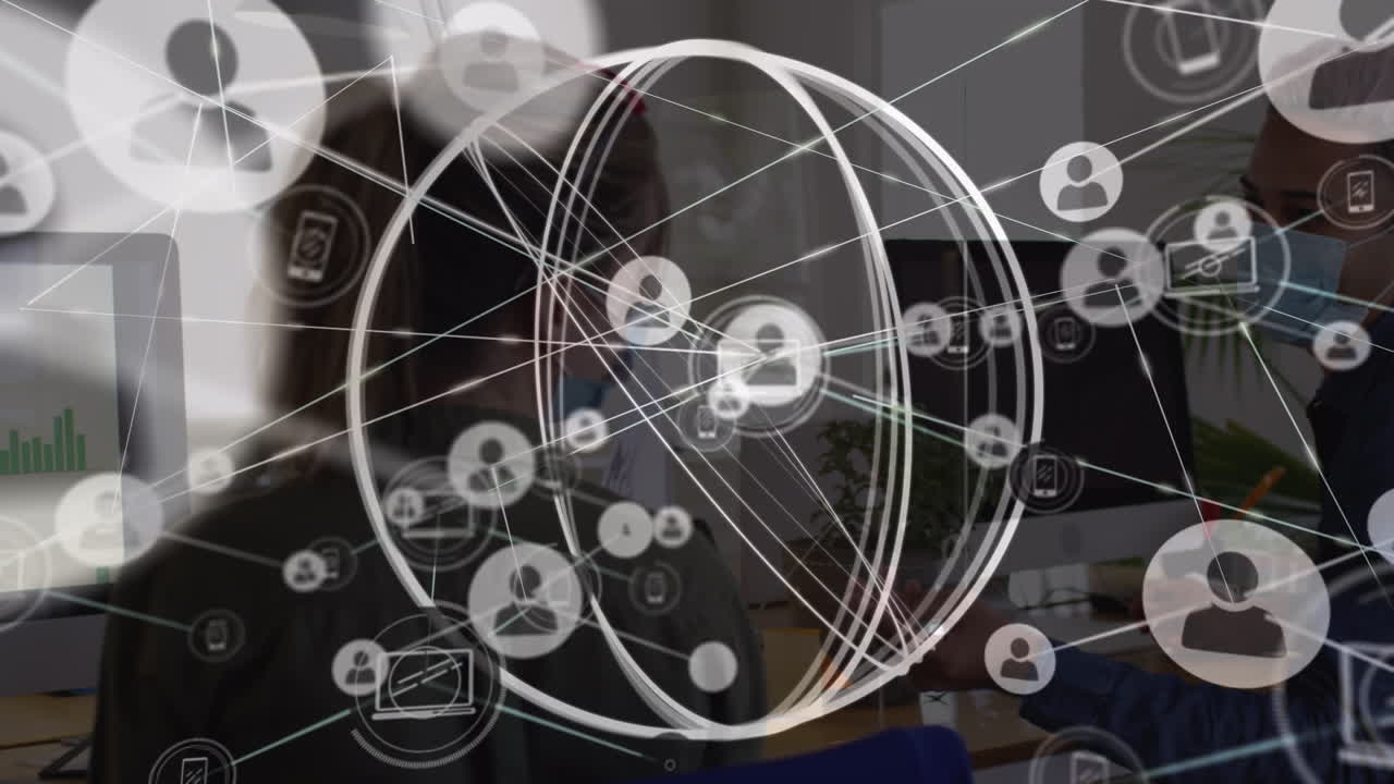 사무실에서 다양한 사업가들과의 연결 네트워크의 활성화