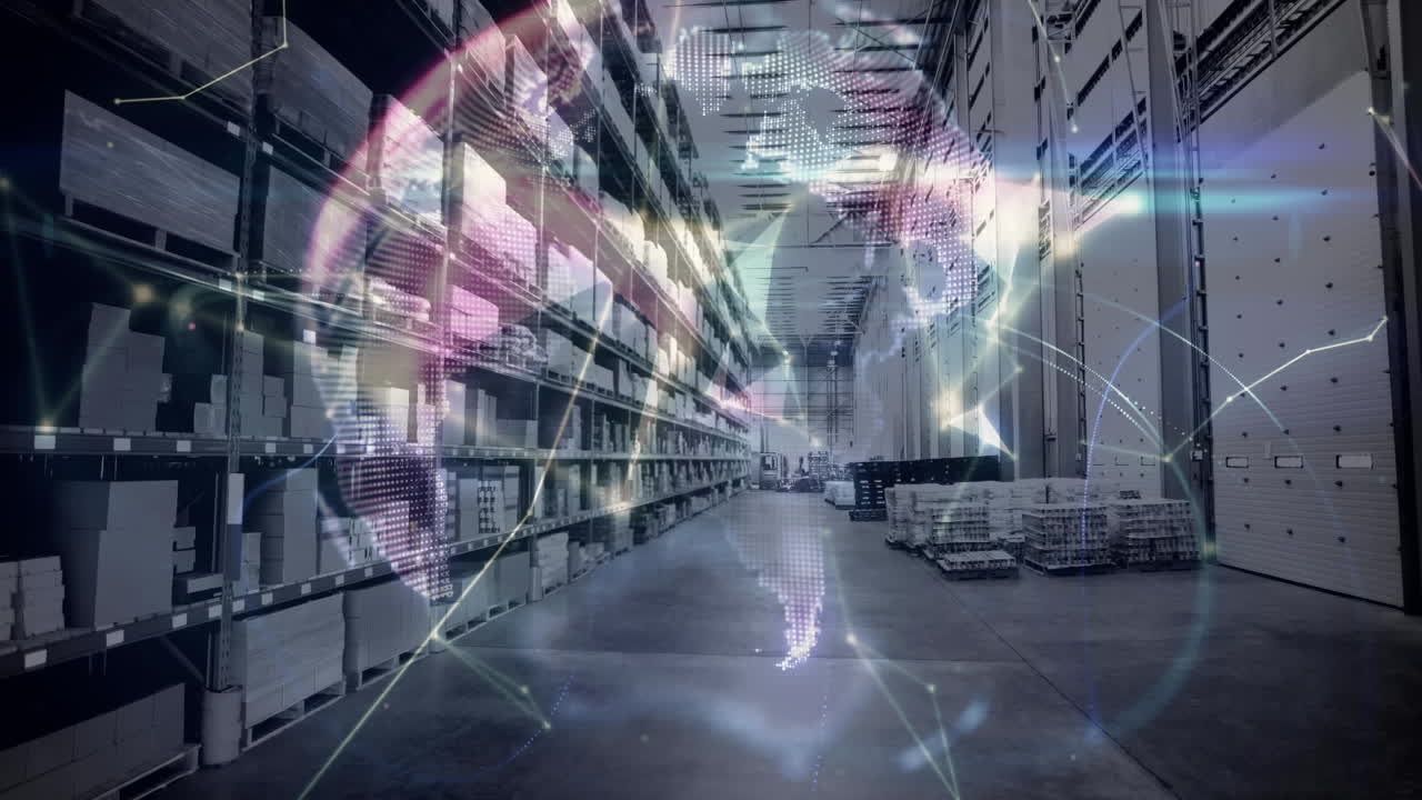 창고의 선반에 대한 연결 네트워크의 애니메이션