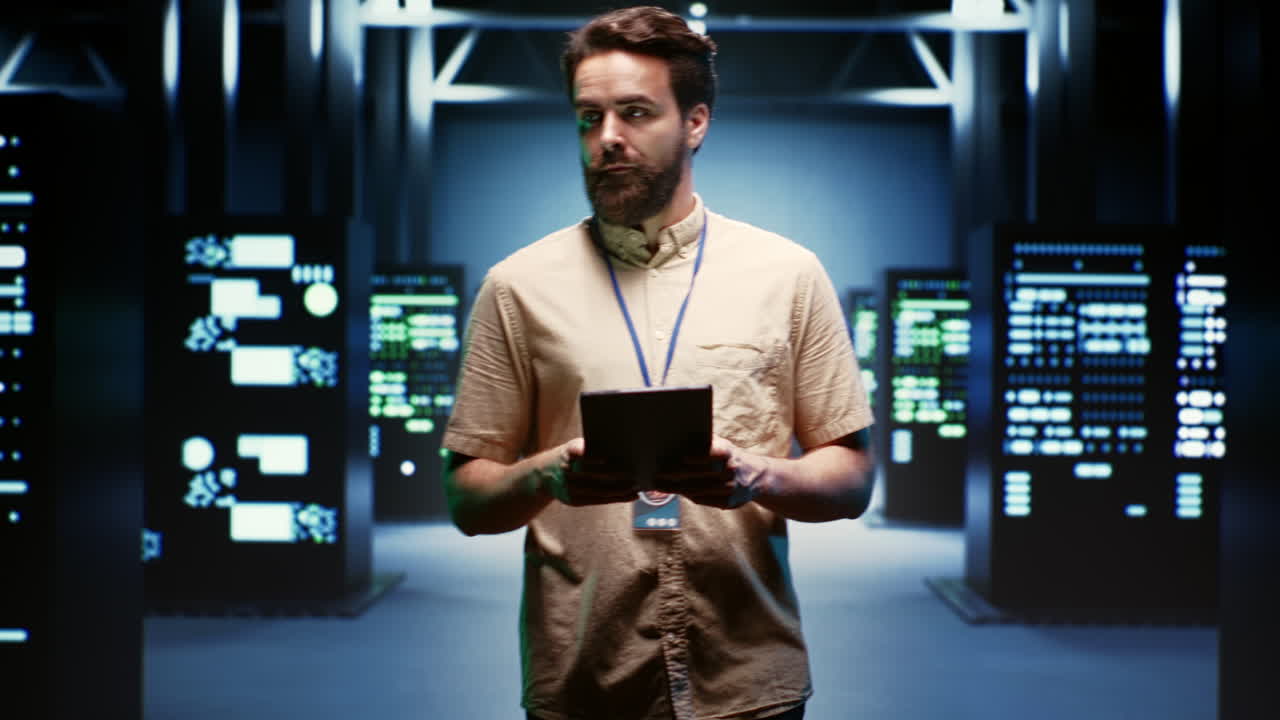 científico informático haciendo un chequeo del servidor