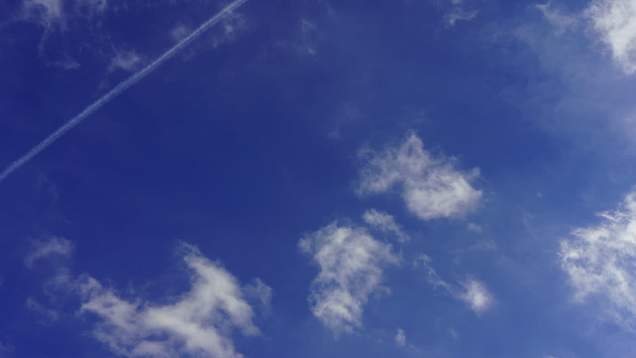 Cielo blu con nuvole che si muovono velocemente e alcuni aerei
