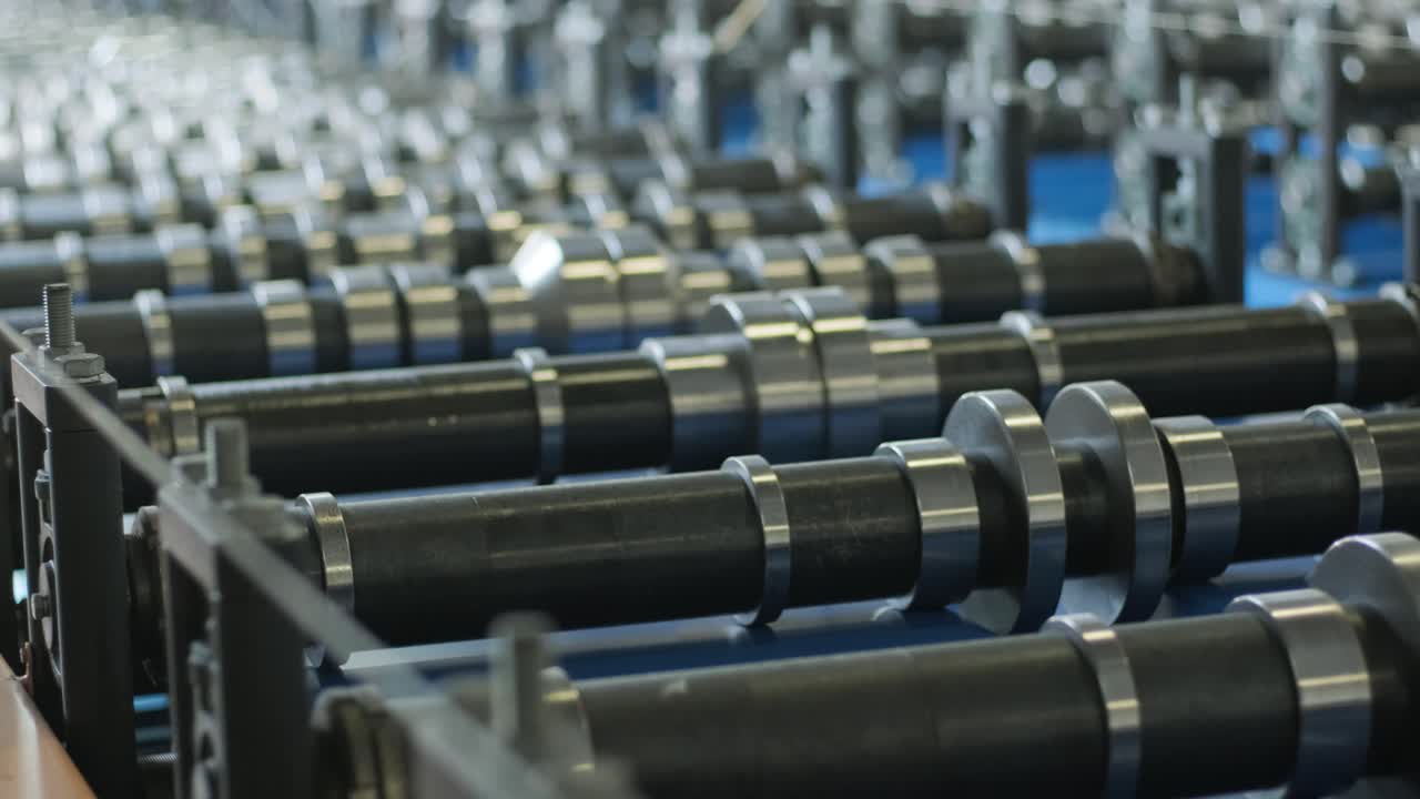 Metal sheet forming machine at the modern metalwork factory.