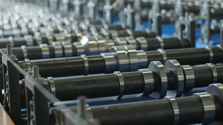 Metal sheet forming machine at the modern metalwork factory.