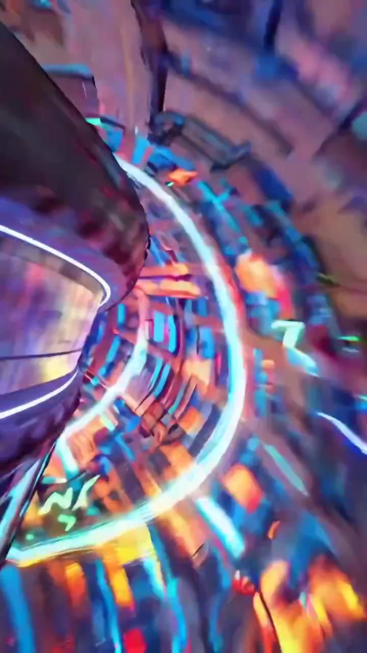 Rapid Travel Through a Vibrant Neon Cyberspace Tunnel