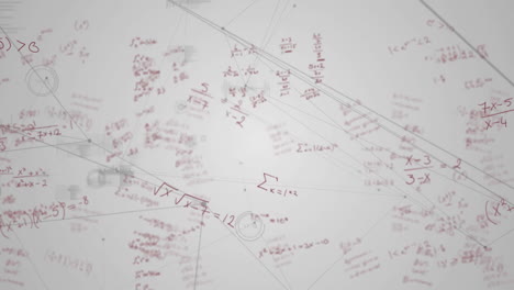 ecuaciones matemáticas y red de conexiones contra un fondo blanco