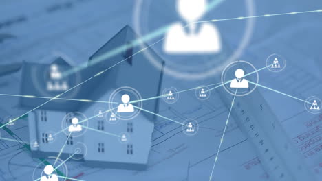 animation of network of connections over house model