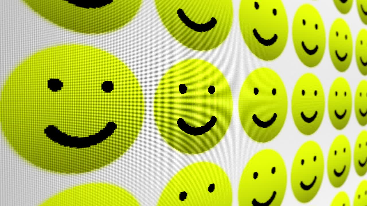 행복한 미소 아이콘 픽셀 화면 애니메이션 배경