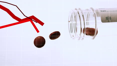 animation of floating diagrams over falling pills from a box on the white background