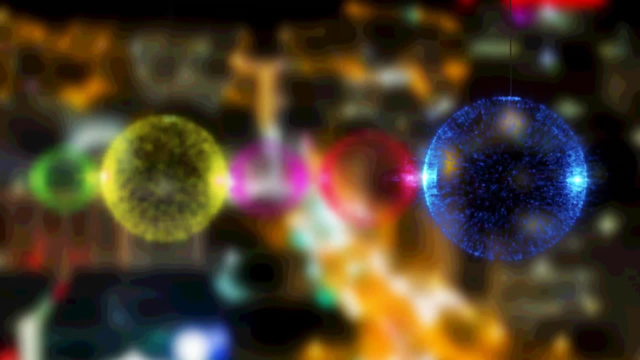 animación de bolas de navidad fuera de foco paisaje urbano en el fondo