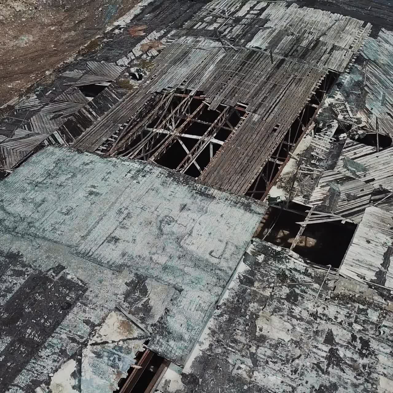 Ruins of an old factory. Old industrial building for demolition. Aerial view