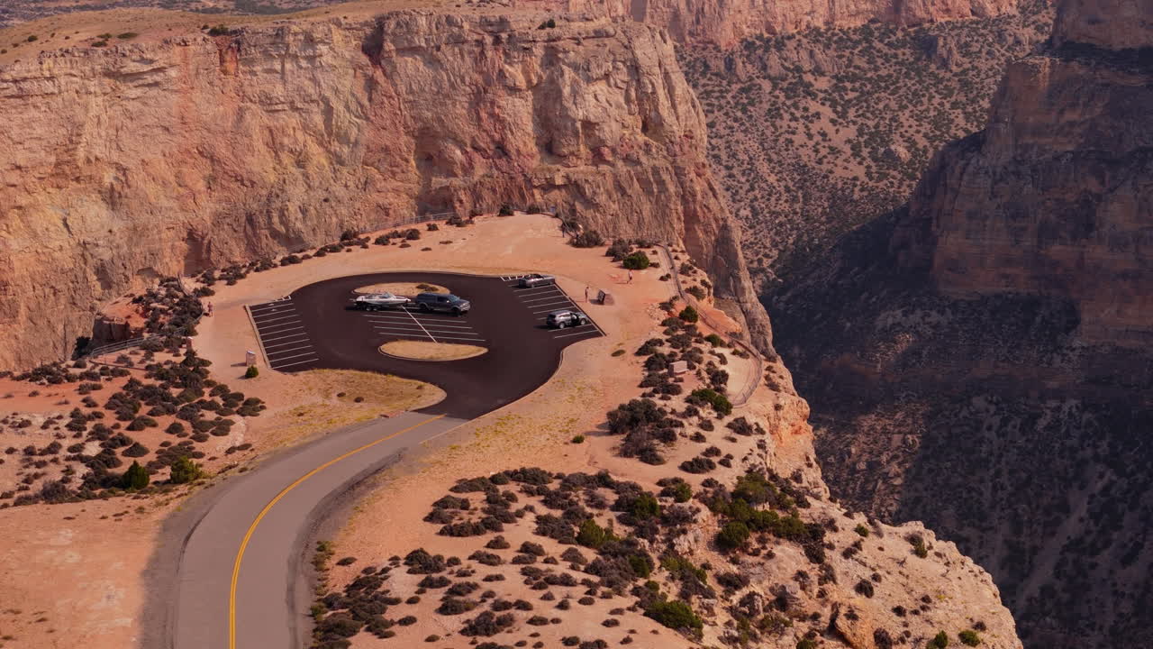 Aerial View of a Scenic Canyon Overlook with Parking