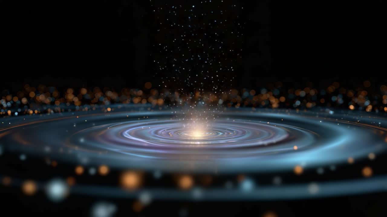 Un hipnótico espiral cósmico de luz y partículas que muestra la belleza de una galaxia etérea, con estrellas que irradian en medio de un fondo oscuro del universo