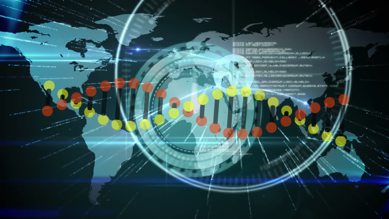 지구상에서 회전하는 dna 가닥의 애니메이션과 데이터 처리
