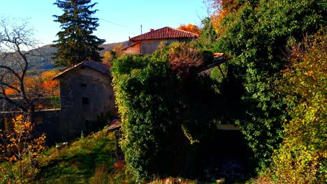 Aerial-4K-drone-video-unveils-the-haunting-beauty-of-Slapnik,-an-abandoned-village-in-Brda,-Slovenia