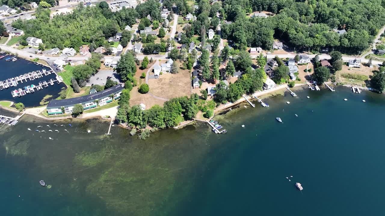 Drone view of boats on Lake Winnipesaukee in New Hampshire