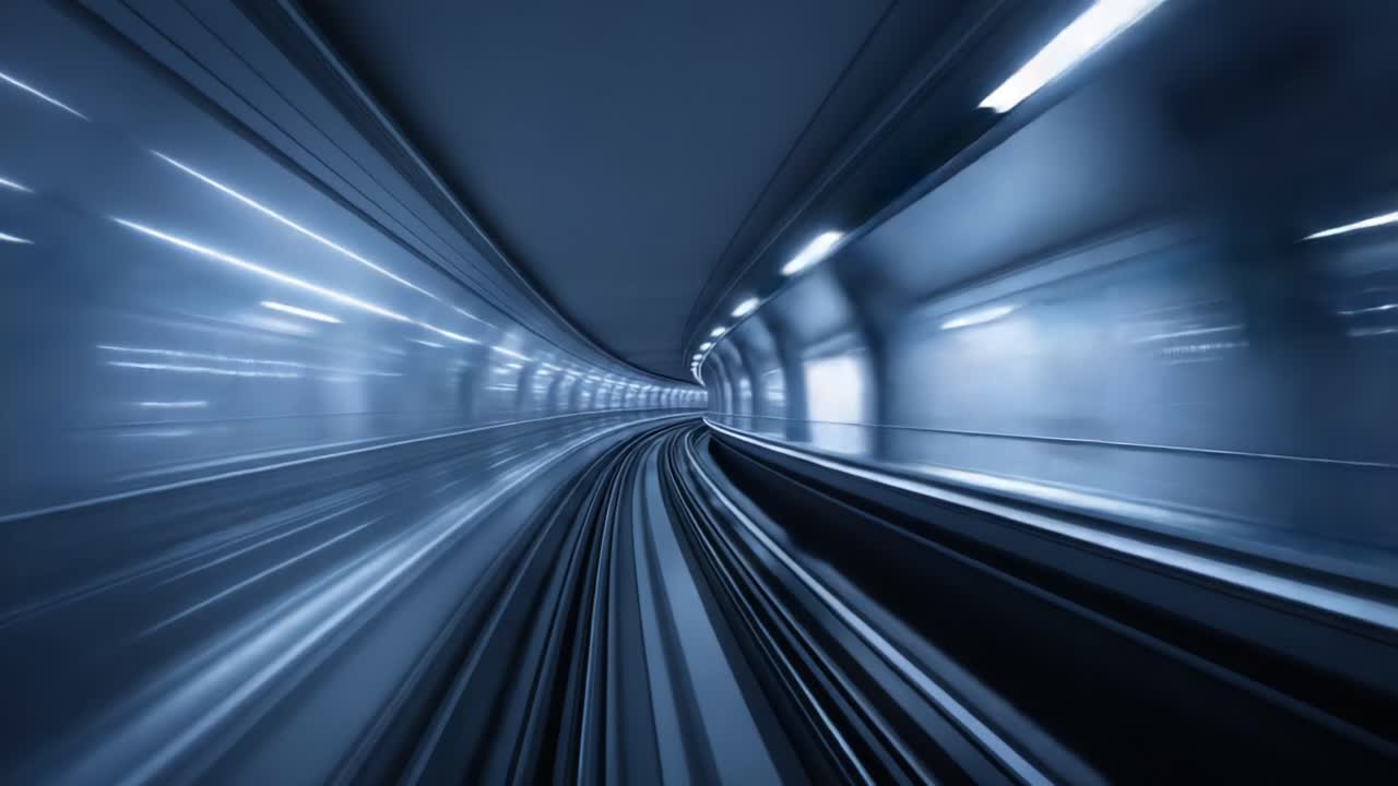 A High-Speed Journey Through a Futuristic Underground Tunnel Captured in Stunning Detail, Showcasing Dynamic Motion, Lighting Effects, and a Sense of Acceleration