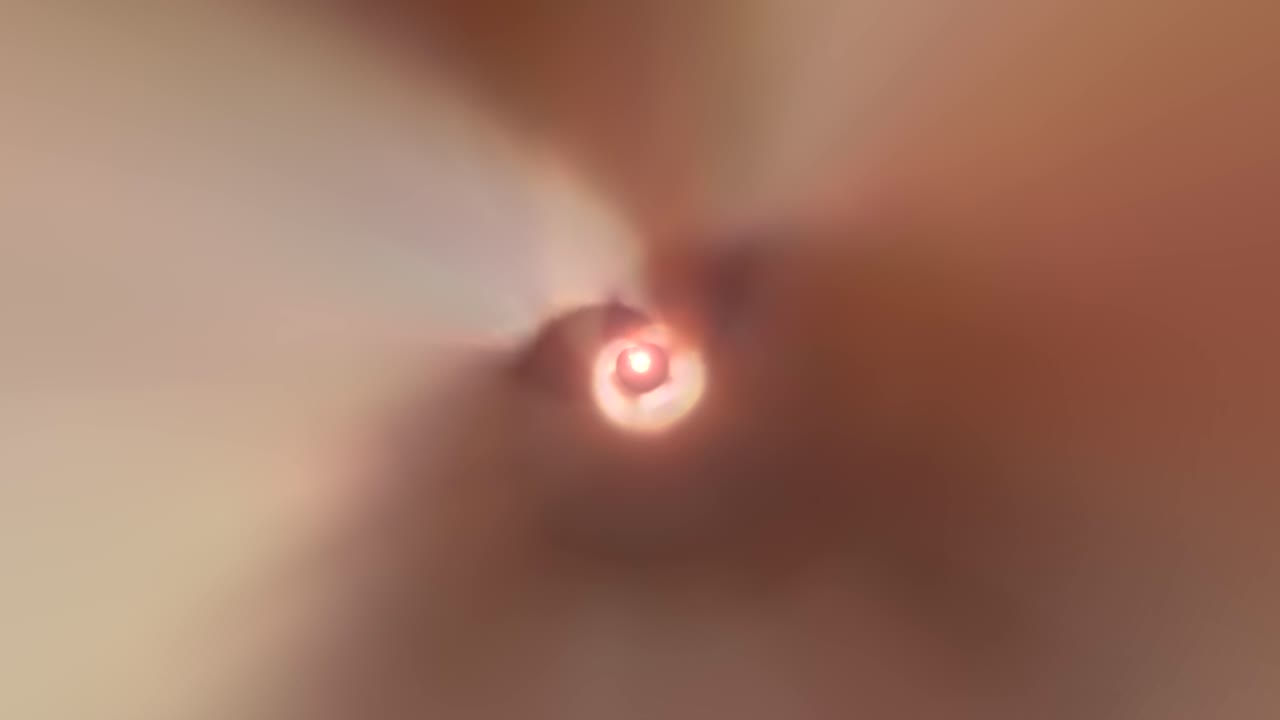 시간여행 터널: 밝은 빛의 중심을 가진 무한한 소용돌이, 추상적인 회전 운동